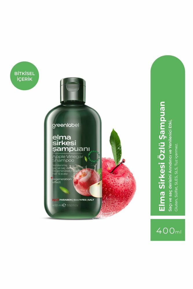 Greenlabel Elma Sirkesi Şampuanı 400 ml Bakım Ve Onarım Şampuanı Kepek Karşıtı Şampuan.