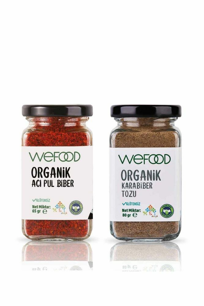 Wefood Organik Acı Pul Biber 65g + Organik Karabiber Tozu 80g
