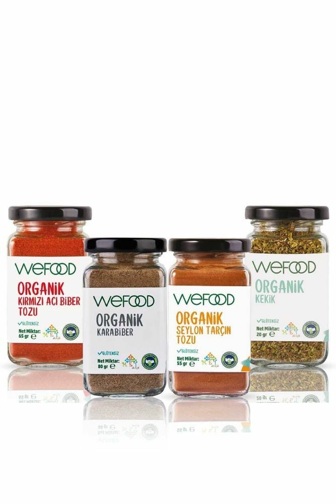 Wefood Organik Baharat Seti 4'lü (Acı Biber Tozu + Karabiber + Seylon Tarçın Tozu + Kekik)
