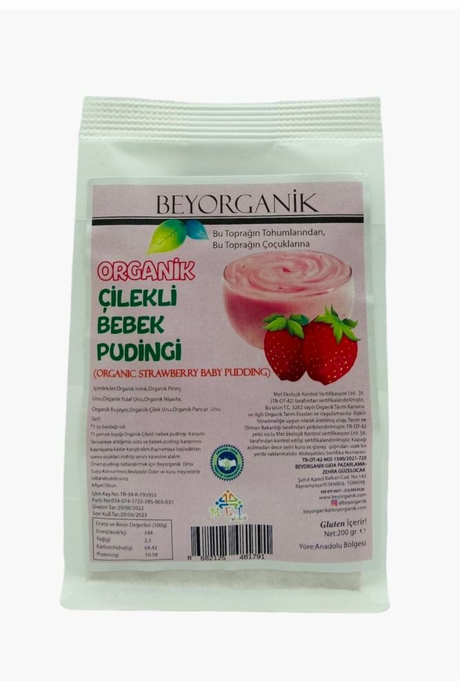 BEYORGANİK Organik Çilekli Bebek Pudingi 200g (ŞEKER İLAVESİZ)