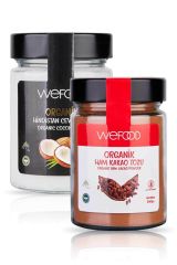 Wefood Organik Hindistan Cevizi Yağı 300 ml + Organik Ham Kakao Tozu 140g