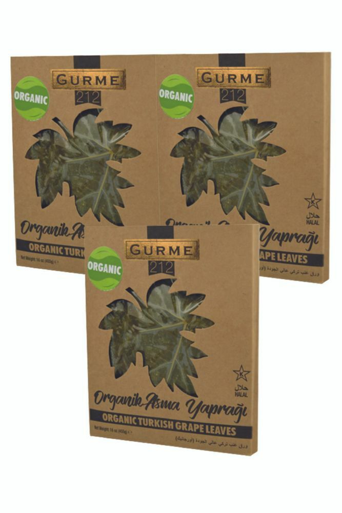 Gurme212 Organik Salamura Asma Yaprak, İnce Ve Damarsız, Koruyucu İçermez (3 Adet x 455g)
