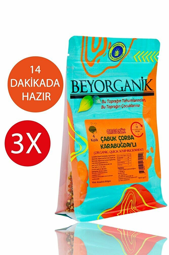 BEYORGANİK Organik Çabuk Çorba Karabuğdaylı 93g 3'lü Paket 14 Dakikada Hazır