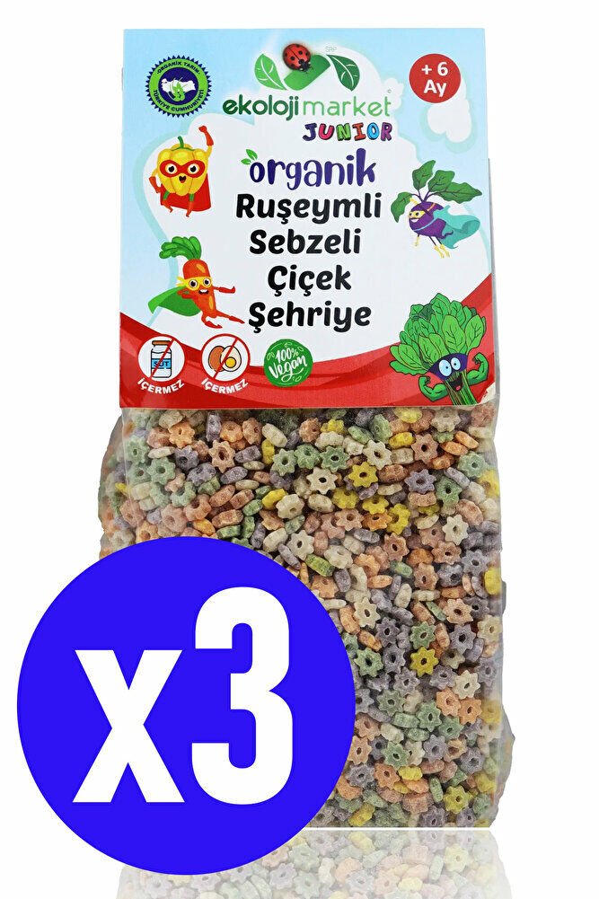 Ekoloji Market Organik Ruşeymli Sebzeli Bebek Makarnası Çiçek Şehriye 250g (3 Adet) (Süt Ve Yumurta İçermez)