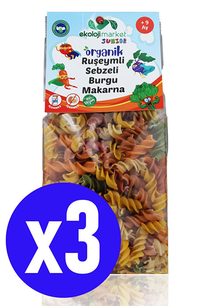 Ekoloji Market Organik Ruşeymli Sebzeli Bebek Makarnası Burgu 250g (3 Adet) (Süt Ve Yumurta İçermez)
